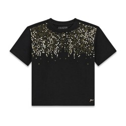 Къса тениска Guess за момиче с пайети отпред