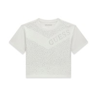 Къса тениска Guess за момиче с кристални камъчета