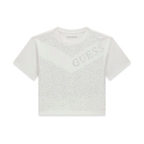 Къса тениска Guess за момиче с кристални камъчета