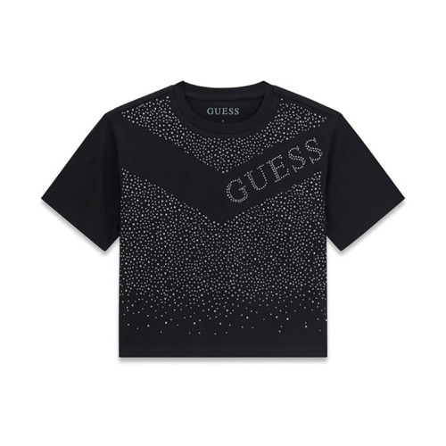 Къса тениска Guess за момиче с кристални камъчета