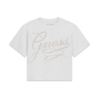 Къса тениска Guess за момиче с блестящо лого