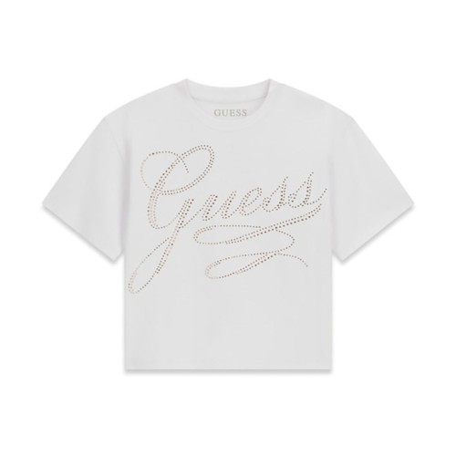Къса тениска Guess за момиче с блестящо лого