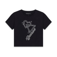 Къса тениска Guess за момиче с лого и кристални камъчета
