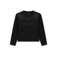 Памучна блуза Guess за момиче с камъчета и лого
