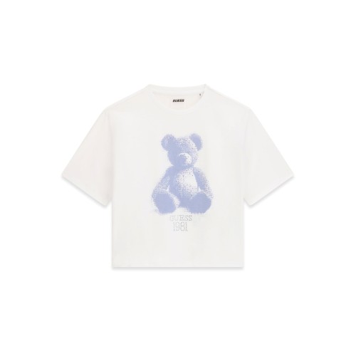 Къса тениска Guess за момиче с мече и лого