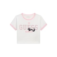 Къса тениска Guess за момиче с лого и камъчета