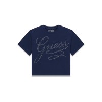 Къса тениска Guess за момиче с блестящо лого
