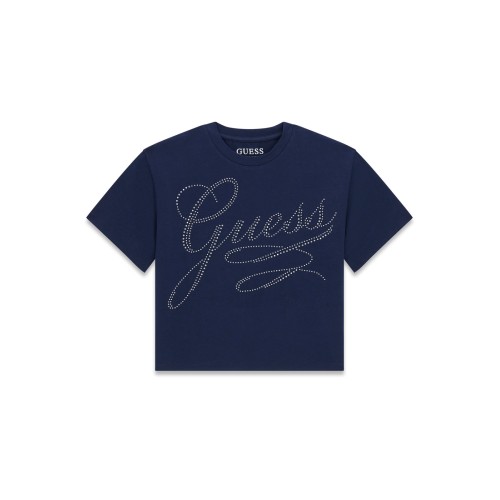 Къса тениска Guess за момиче с блестящо лого
