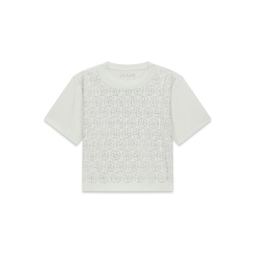 Тениска Guess за момиче с бляскаво лого с камъни 