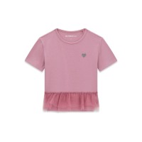 Тениска Guess за момиче с лого сърце и тюл в долната част