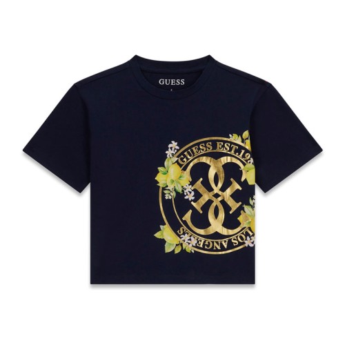 Детска къса тениска Guess за момиче с апликация лимони