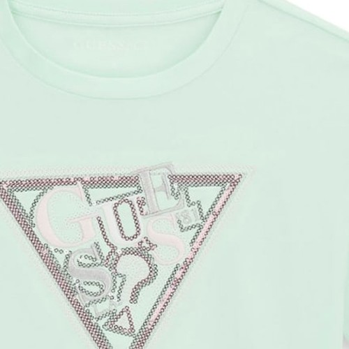 Къса тениска Guess за момиче с лого и пайети