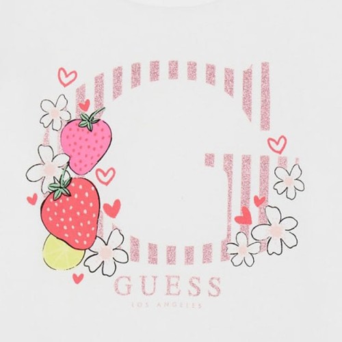 Тениска Guess за момиче с апликация лого и ягоди