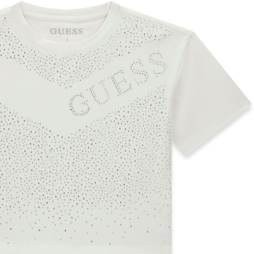Къса тениска Guess за момиче с кристални камъчета