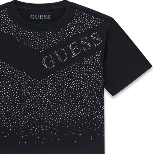 Къса тениска Guess за момиче с кристални камъчета