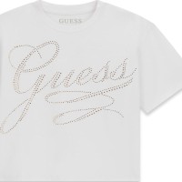 Къса тениска Guess за момиче с блестящо лого