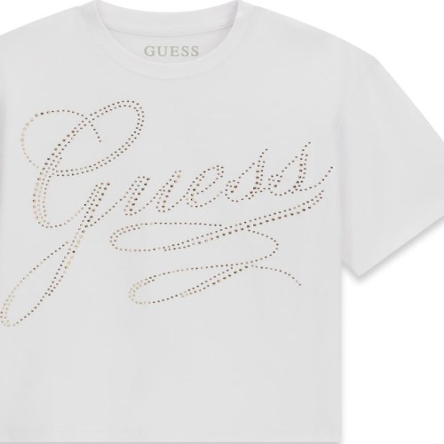 Къса тениска Guess за момиче с блестящо лого