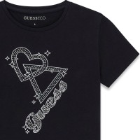 Къса тениска Guess за момиче с лого и кристални камъчета