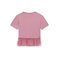 Тениска Guess за момиче с лого сърце и тюл в долната част
