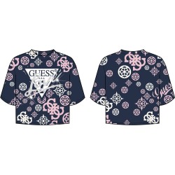 Памучна тениска Guess за момиче с лого и принт