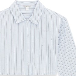 Къса риза Guess за момиче на райе с камъчета